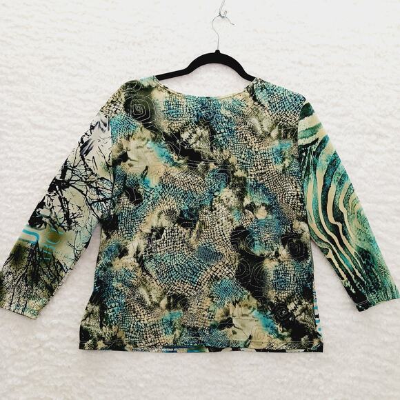 Blouse Size XL Mob Wife Teal Reptile Metallic Maximalist Witchy Artsy Edgy Y2K - Picture 2 of 14